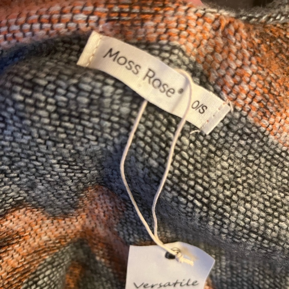 Moss Rose Southwest Aztec Blanket Wrap Shawl Poncho Burnt Orange Gray OS NWT - Picture 7 of 8